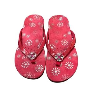 Vionic Orthaheel Womens Sharon Pink Flip Flops Sz 8 Thong Sandals Rhinestone